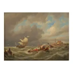 Pieter Cornelis Dommersen, Marine, 'Eemnes on the Zuiderzee, Hollande', Oil on panel