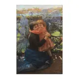Alfonso Muzii, Affection sur le lac, Pastel et gouache sur papier marouflé sur toile