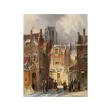 Simon van der Ley, Village hollandais animé de figures, Oil on panel