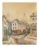 dit Frank-Will Frank William Boggs, Montmartre, ruelles animées au pied du Sacré Coeur, Watercolor on paper