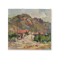 Razmik Agopian, Ruelle de village sous la montagne, Oil on canvas