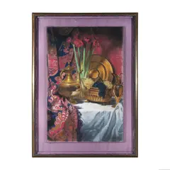 Thierry Bruet, Nature morte à l'orfèvrerie, pastel sur papier marouflé sur toile