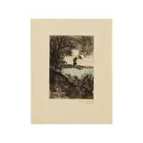 Pointe sèche et aquatinte de couleur sur papier Japon nacré by Jean-François Raffaëlli La fumée du bateau, 1911, Ed. 89, sold May 2024