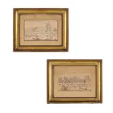 Israel Silvestre, Deux vuex animées, a pair, pen and brown ink, on paper