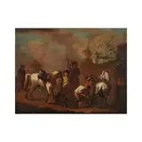 Ecole Flamande, La halte chez le maréchal-ferrant, oil on panel