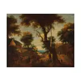 Lodewijk de Vadder, Paysage boisé avec figures, oil on canvas