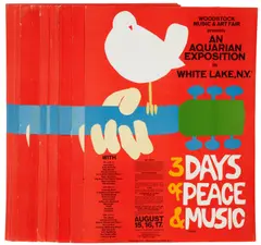 Arnold Skolnick, 67 prints of 3 Days of Peace & Music, Woodstock, 1969, Offset lithographic posters on paper
