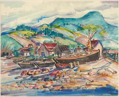 Ross Moffett, A Harbor View, watercolor and pastel on paper