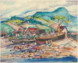 Ross Moffett, A Harbor View, watercolor and pastel on paper