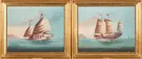 Chinese School, A Pair of Paintings of Chinese Junks at Sea