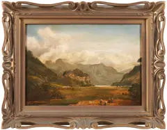 A Susquehanna View, Pennsylvania by Charles-Edouard DuBois, Oil on board in later carved Art Nouveau style frame, offered Nov 2024