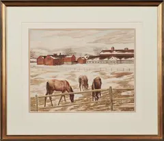 Pasquale, Horses and Barns, Watercolor on paper
