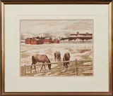 Pasquale, Horses and Barns, Watercolor on paper