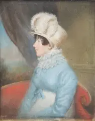 British School, Portrait of a Seated Lady in Blue, pastel on paper