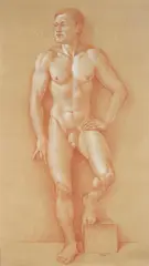 Michael Bergt, Alex with Foot on Box, 2001, 19 1/4" x 11" sight size, 27 1/4" x 18 1/4" frame size