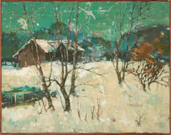 R. Tom Gilleon, Cabin in Winter, oil on canvas