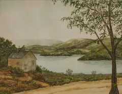 Pasquale, Landscape with a Cottage on the Lakeshore, with Distant Mountains, watercolor on paper