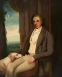 Portrait of Lord Linton Seated with His Dog before a Landscape by British School, oil on canvas, sold Oct 2024