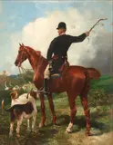 John Lewis Brown, A Huntsman with Hounds, oil on canvas