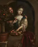 Reinier de la Haye, Two Lovers in a Niche, oil on canvas