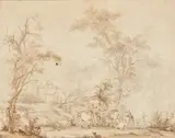Dans une Clairière by Jacques Francois Joseph Swebach des Fontaines, pencil and wash on laid paper, sold Oct 2024