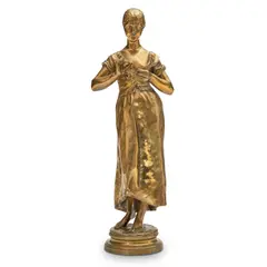Joseph Pierre Rambaud, Bronze Figure of a Maiden, standing on a raised circular plinth, inscribed signature and foundry mark "Siot Decauville, Fondeur Paris",    ht. 16 1/2 in.