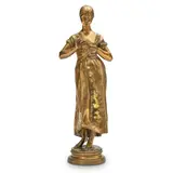 Joseph Pierre Rambaud, Bronze Figure of a Maiden, standing on a raised circular plinth, inscribed signature and foundry mark "Siot Decauville, Fondeur Paris",    ht. 16 1/2 in.