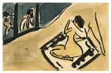 Badende, sich abtrocknend by Ernst Ludwig Kirchner, 1910, Aquarell, Tuschpinsel und -feder auf leichtem Karton (Postkarte an K. Schmidt-Rottluff), sold Dec 2016