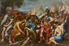 Francesco Rosa, Alexander der Große betrauert den toten Dareios III. (330 v. Chr. bei Hekatompylos), Um 1700, Öl auf Leinwand