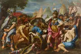 Francesco Rosa, Alexander der Große betrauert den toten Dareios III. (330 v. Chr. bei Hekatompylos), Um 1700, Öl auf Leinwand