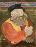 Jankel Adler, Bärtiger Rabbiner, Um 1925, Mischtechnik auf Papier, auf Karton montiert