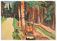 Waldweg by Karl Schmidt-Rottluff, Um 1930, Aquarell und Tuschpinsel auf Bütten, auf Karton aufgezogen, sold Nov 2014