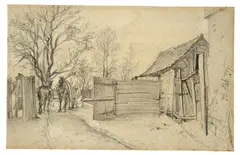 Gehöft by Adolph von Menzel, 1847, Bleistift auf Papier, sold Nov 2014