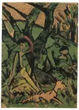 Otto Mueller, Lagernde Zigeunerfamilie mit Ziege, 1926, Farblithographie auf braunem Papier, vom Künstler mit Farbkreide überarbeitet
