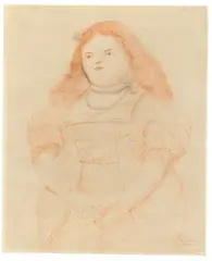 Estela by Fernando Botero, 1971, Rötel und Bleistift auf dünnem Papier. Rückseitig Akzentuierungsstriche, die auf die Vorderseite durchscheinen, sold May 2014