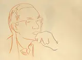 Andy Warhol, Max Bill, Um 1980, Farbserigraphie auf 2 Bögen dünnen Papiers, auf Papier und dann auf Leinwand aufgezogen