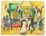 Max Pechstein, In einem Tanzcafé, 1909, Aquarell- und Deckfarben, Tuschpinsel, schwarze und farbige Kreiden über Bleistift auf Papier
