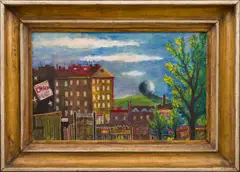 Josef Hlinomaz, Near a Repair Shop, 1973, oil on cardboard