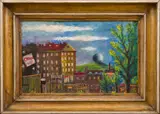 Josef Hlinomaz, Near a Repair Shop, 1973, oil on cardboard
