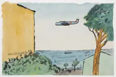 Kamil Lhoták, Plane, 1980, indian ink, watercolour, paper