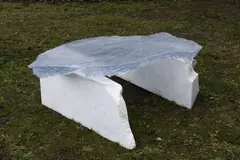 Johan Pertl, Erosion, 2023, fused crystal glass, white marble