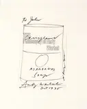 Andy Warhol, Untitled (Campbell's Soup Can - Asparagus), 1975, Marker on title page of hardcover edition of The Philosophy of Andy Warhol book