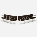 Brno chairs, set of eight by Ludwig Mies van der Rohe, stainless steel, velvet, sold Mar 2022