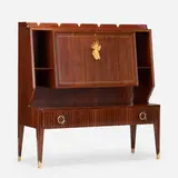 Paolo Buffa, Cabinet, c. 1935, bubinga, walnut, burl wood, brass, marquetry inlay, glass