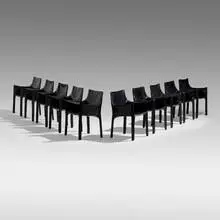Mario Bellini, Cab chairs, set of ten, 1976, leather over steel frame