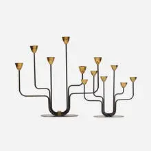 Gunnar Ander, Candelabra, set of two, c. 1950, enameled steel, brass