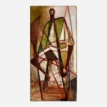 Louise Pershing, The Sweeper, oil on Masonite