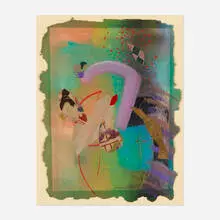 Abstract Composition by Lamar Briggs, mixed media collage on paper, sold Mar 2022
