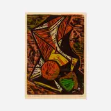 Bag of Fruit by Josef Zenk, woodcut on paper, sold Mar 2022