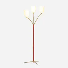 attribution Jacques Adnet, Floor lamp, c. 1950, leather, brass, paper